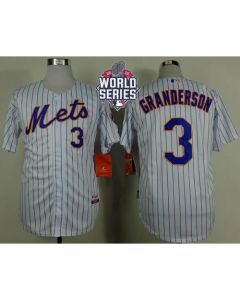Mets #3 Curtis Granderson White(Blue Strip) Home Cool Base W/2015 World Series Patch Stitched MLB Jersey
