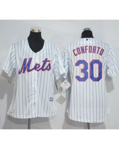 Mets #30 Michael Conforto White(Blue Strip) Women's Home Stitched MLB Jersey