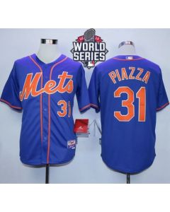 Mets #31 Mike Piazza Blue Alternate Home W/2015 World Series Patch Stitched MLB Jersey