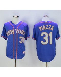 Mets #31 Mike Piazza Blue(Grey NO.) Alternate Road 2016 Hall Of Fame Patch Stitched MLB Jersey