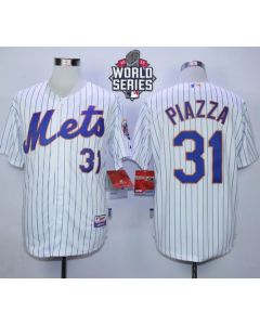 Mets #31 Mike Piazza White(Blue Strip) Home Cool Base W/2015 World Series Patch Stitched MLB Jersey