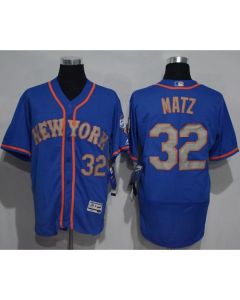 Mets #32 Steven Matz Blue(Grey NO.) Flexbase Authentic Collection Stitched MLB Jersey