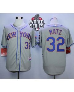 Mets #32 Steven Matz Grey Road Cool Base W/2015 World Series Patch Stitched MLB Jersey