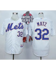 Mets #32 Steven Matz White(Blue Strip) Home Cool Base W/2015 World Series Patch Stitched MLB Jersey