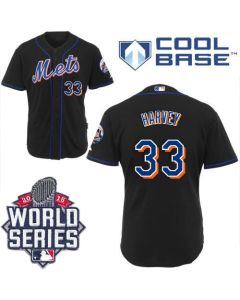 Mets #33 Matt Harvey Black Alternate Cool Base W/2015 World Series Patch Stitched MLB Jersey