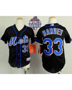 Mets #33 Matt Harvey Black Cool Base W/2015 World Series Patch Stitched Youth MLB Jersey