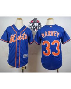 Mets #33 Matt Harvey Blue Alternate Home Cool W/2015 World Series Patch Stitched Youth MLB Jersey