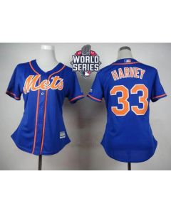 Mets #33 Matt Harvey Blue Alternate W/2015 World Series Patch Women's Stitched MLB Jersey