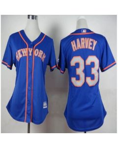 Mets #33 Matt Harvey Blue(Grey NO.) Alternate Road Women's Stitched MLB Jersey
