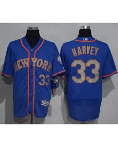 Mets #33 Matt Harvey Blue(Grey NO.) Flexbase Authentic Collection Stitched MLB Jersey
