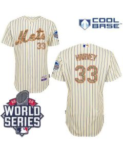 Mets #33 Matt Harvey Cream(Blue Strip) USMC Cool Base W/2015 World Series Patch Stitched MLB Jersey