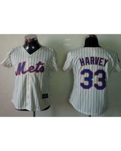 Mets #33 Matt Harvey Cream(Blue Strip) Women's Fashion Stitched MLB Jersey