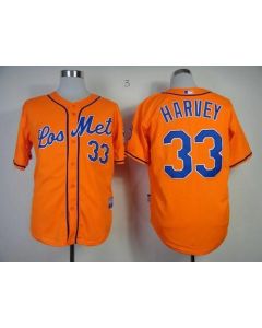 Mets #33 Matt Harvey Orange Los Mets Cool Base Stitched MLB Jersey