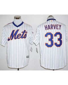 Mets #33 Matt Harvey White(Blue Strip) Cool Base Cooperstown 25TH Stitched MLB Jersey