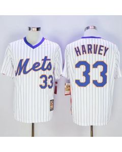 Mets #33 Matt Harvey White(Blue Strip) Cooperstown Stitched MLB Jersey