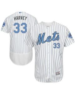 Mets #33 Matt Harvey White(Blue Strip) Flexbase Authentic Collection 2016 Father's Day Stitched MLB Jersey