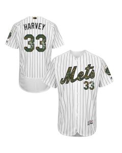 Mets #33 Matt Harvey White(Blue Strip) Flexbase Authentic Collection 2016 Memorial Day Stitched MLB Jersey