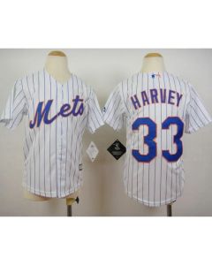 Mets #33 Matt Harvey White(Blue Strip) Home Cool Base Stitched Youth MLB Jersey