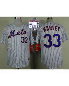 Mets #33 Matt Harvey White(Blue Strip) Home Cool Base W/2015 World Series Patch Stitched MLB Jersey