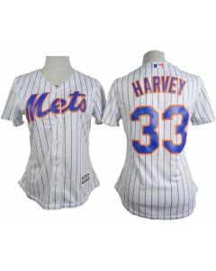 Mets #33 Matt Harvey White(Blue Strip) Women's Home Stitched MLB Jersey