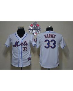 Mets #33 Matt Harvey White Cool Base W/2015 World Series Patch Stitched Youth MLB Jersey
