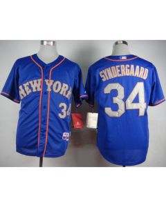 Mets #34 Noah Syndergaard Blue(Grey NO.) Alternate Road Cool Base Stitched MLB Jersey