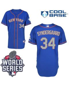 Mets #34 Noah Syndergaard Blue(Grey NO.) Alternate Road Cool Base W/2015 World Series Patch Stitched MLB Jersey