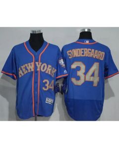 Mets #34 Noah Syndergaard Blue(Grey NO.) Flexbase Authentic Collection Stitched MLB Jersey