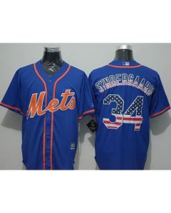 Mets #34 Noah Syndergaard Blue USA Flag Fashion Stitched MLB Jersey