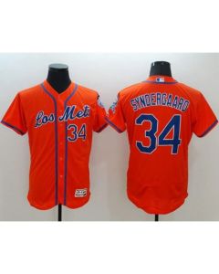 Mets #34 Noah Syndergaard Orange Flexbase Authentic Collection Los Mets Stitched MLB Jersey