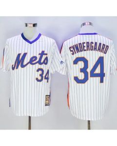 Mets #34 Noah Syndergaard White(Blue Strip) Cooperstown Stitched MLB Jersey