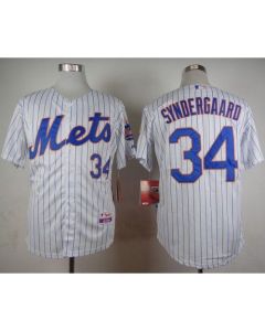 Mets #34 Noah Syndergaard White(Blue Strip) Home Cool Base Stitched MLB Jersey