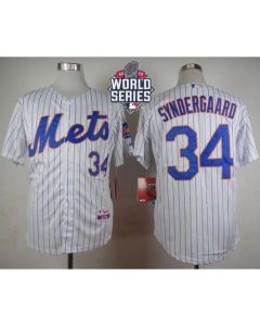 Mets #34 Noah Syndergaard White(Blue Strip) Home Cool Base W/2015 World Series Patch Stitched MLB Jersey