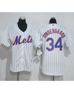 Mets #34 Noah Syndergaard White(Blue Strip) Women's Home Stitched MLB Jersey