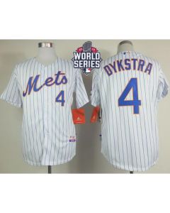 Mets #4 Lenny Dykstra White(Blue Strip) Home Cool Base W/2015 World Series Patch Stitched MLB Jersey