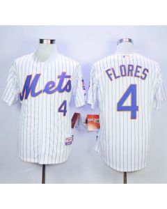 Mets #4 Wilmer Flores White(Blue Strip) Home Cool Base Stitched MLB Jersey