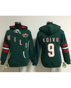 Minnesota Wild #9 Mikko Koivu Green Women's Old Time Heidi NHL Hoodie