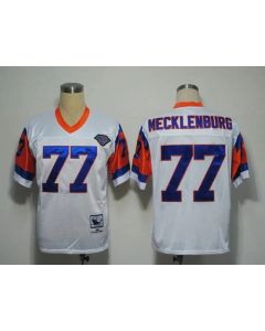 Mitchel and Ness Broncos #77 Karl Mecklenburg White With 75 Anniversary Patch Stitched Throwback NFL Jersey