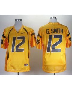 Mountaineers #12 Geno Smith Gold Stitched NCAA Jersey