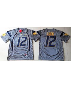 Mountaineers #12 Oliver Luck Navy Blue Stitched NCAA Jersey