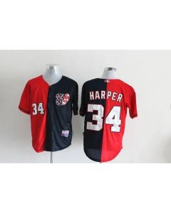 Nationals #34 Bryce Harper Blue/Red Split Fashion Stitched MLB Jersey