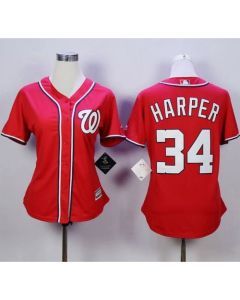 Nationals #34 Bryce Harper Red Alternate 1 Women's Stitched MLB Jersey