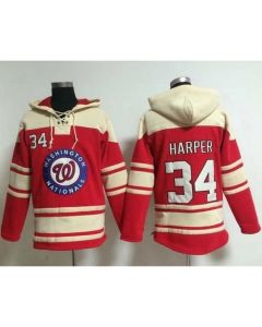 Nationals #34 Bryce Harper Red Sawyer Hooded Sweatshirt MLB Hoodie