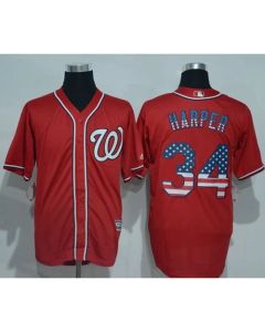 Nationals #34 Bryce Harper Red USA Flag Fashion Stitched MLB Jersey