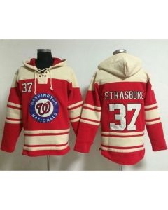 Nationals #37 Stephen Strasburg Red Sawyer Hooded Sweatshirt MLB Hoodie