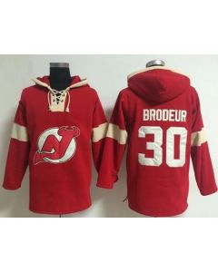 New Jersey Devils #30 Martin Brodeur Red Pullover NHL Hoodie