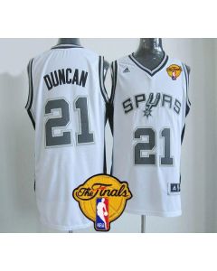 New Revolution 30 Spurs #21 Tim Duncan White Finals Patch Stitched NBA Jersey