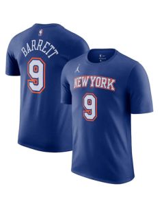 New Yok Knicks #9 RJ Barrett Blue Statement Name & Number T-Shirt