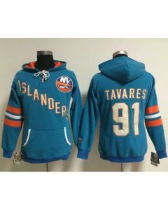 New York Islanders #91 John Tavares Baby Blue Women's Old Time Heidi NHL Hoodie