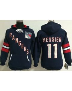 New York Rangers #11 Mark Messier Navy Blue Women's Old Time Heidi NHL Hoodie